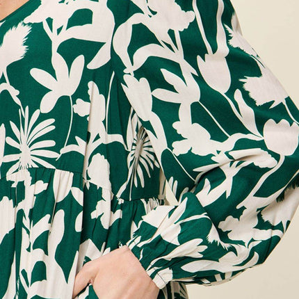 Double Take Full Size Printed Ruffle Hem Dress with Pocket - MimiStylez