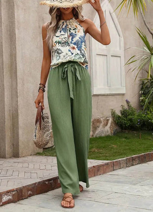 Printed Tank Top and Wide Leg Pants Set - MimiStylez