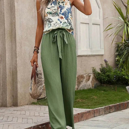 Printed Tank Top and Wide Leg Pants Set - MimiStylez