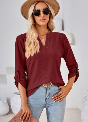 Notched Roll-Tab Sleeve T-Shirt - MimiStylez