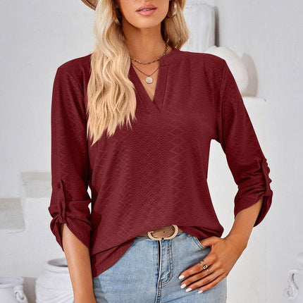 Notched Roll-Tab Sleeve T-Shirt - MimiStylez