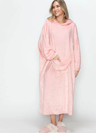 Double Take Full Size Pocketed Hooded Midi Lounge Dress - MimiStylez