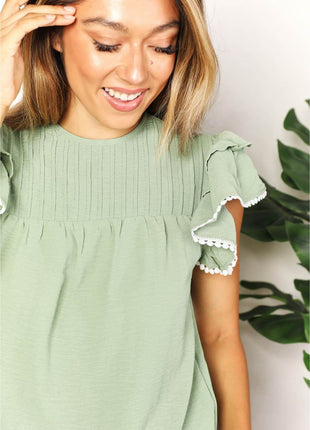 Pleated Detail Flutter Sleeve Blouse - MimiStylez