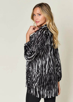 Double Take Full Size Printed Button Up Long Sleeve Shirt - MimiStylez
