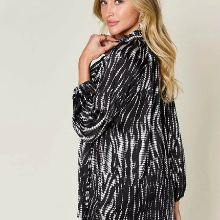 Double Take Full Size Printed Button Up Long Sleeve Shirt - MimiStylez