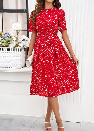 Printed Round Neck Short Sleeve Dress
