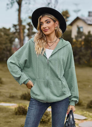 Cable-Knit Long Sleeve Hooded Jacket - MimiStylez