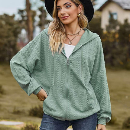 Cable-Knit Long Sleeve Hooded Jacket - MimiStylez