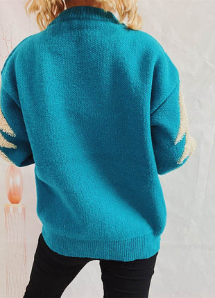 Sequin Christmas Tree & Reindeer Round Neck Sweater - MimiStylez