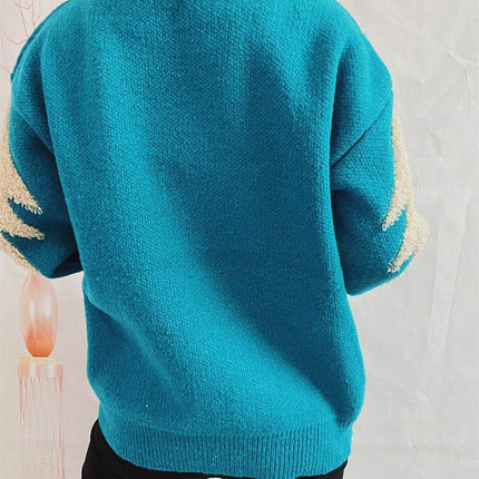 Sequin Christmas Tree & Reindeer Round Neck Sweater - MimiStylez