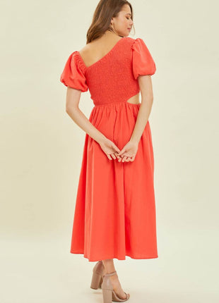 HEYSON Smocked Cutout Midi Dress - MimiStylez
