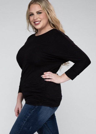 Plus Luxe Rayon Boat Neck 3/4 Sleeve Top - MimiStylez