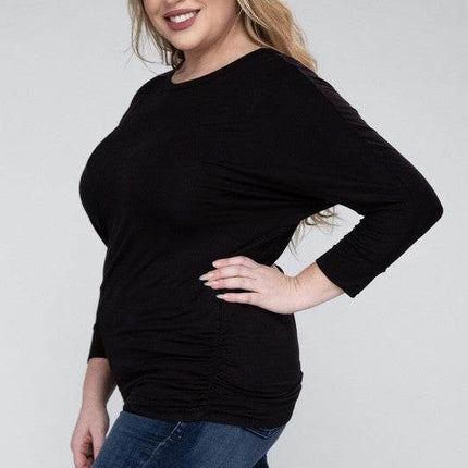 Plus Luxe Rayon Boat Neck 3/4 Sleeve Top - MimiStylez