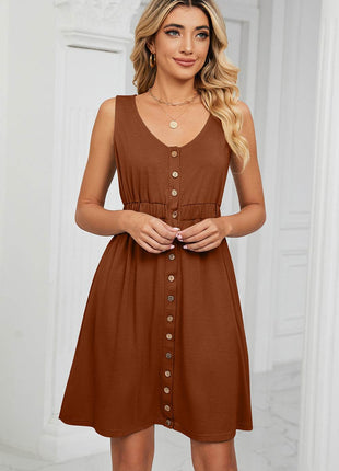 Buttoned Wide Strap Mini Dress - MimiStylez