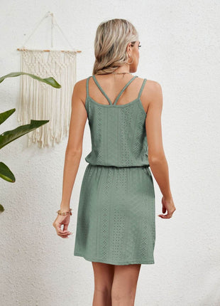 Eyelet Scoop Neck Sleeveless Dress - MimiStylez
