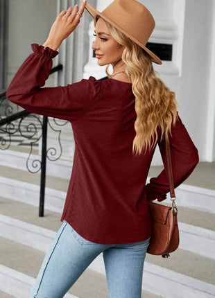 Round Neck Flounce Sleeve Blouse - MimiStylez