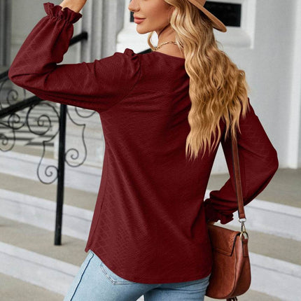 Round Neck Flounce Sleeve Blouse - MimiStylez