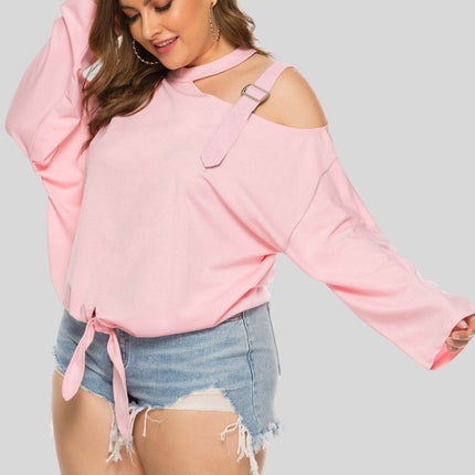 Plus Size Cold-Shoulder Tied Top - MimiStylez
