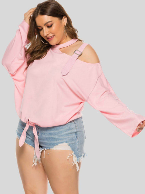 Plus Size Cold-Shoulder Tied Top - MimiStylez