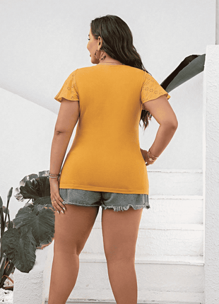 Plus Size Round Neck Blouse with Tie - MimiStylez