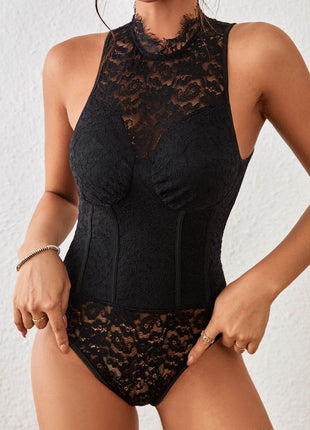 Mock Neck Sleeveless Lace Bodysuit - MimiStylez