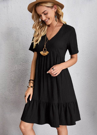 Full Size V-Neck Short Sleeve Dress - MimiStylez