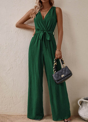 Tied Surplice Sleeveless Wide Leg Jumpsuit - MimiStylez