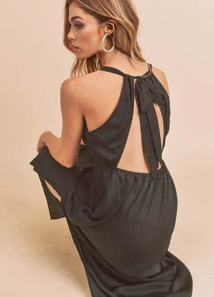 Aemi + Co Ruched Side Slit Cutout Back Maxi Cami Dress - MimiStylez