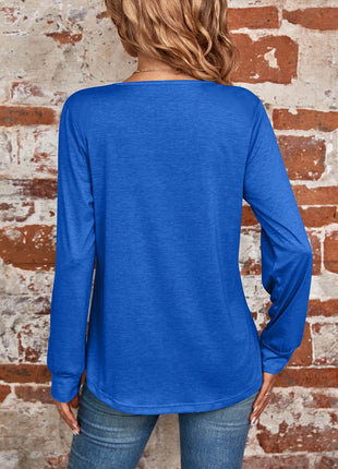 Ruched Square Neck Long Sleeve T-Shirt - MimiStylez