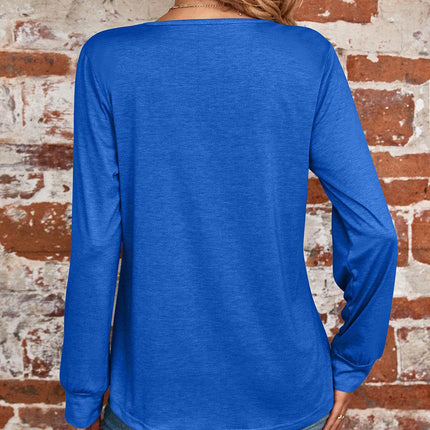 Ruched Square Neck Long Sleeve T-Shirt - MimiStylez