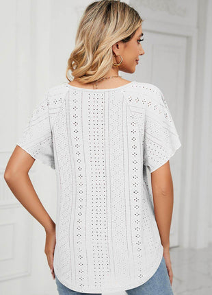 Eyelet Tie-Neck Flutter Sleeve Top - MimiStylez