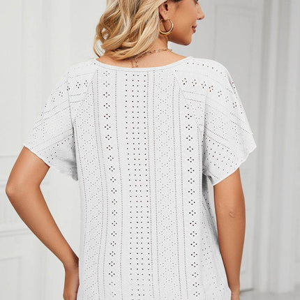 Eyelet Tie-Neck Flutter Sleeve Top - MimiStylez