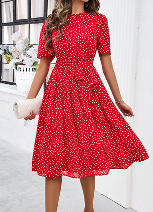 Printed Round Neck Short Sleeve Dress