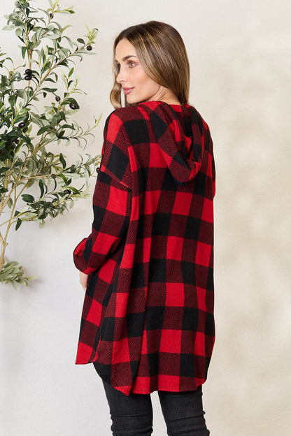 Heimish Full Size Plaid Button Front Hooded Shirt - MimiStylez