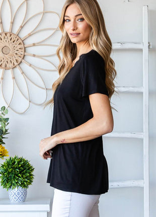 Heimish Lace Detail V-Neck Short Sleeve T-Shirt - MimiStylez