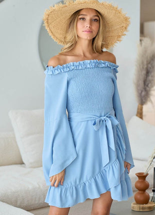 BiBi Smocked Ruffled Front Tie Mini Dress - MimiStylez