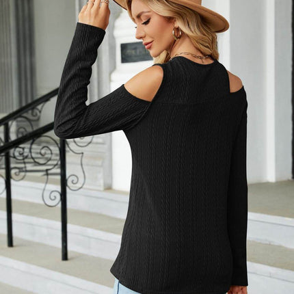 Dropped Shoulder Long Sleeve Blouse - MimiStylez