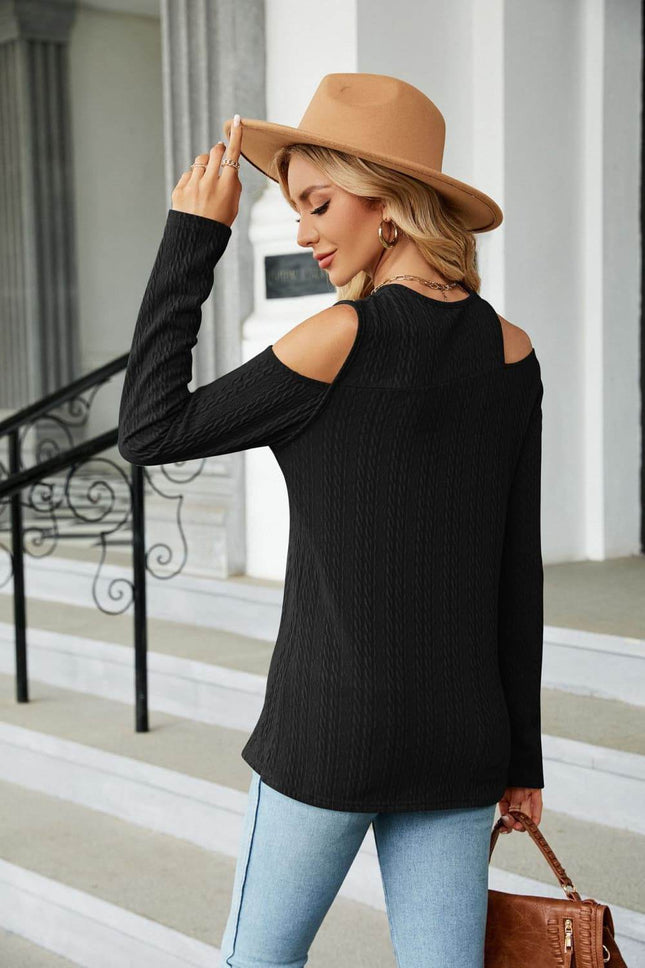 Dropped Shoulder Long Sleeve Blouse - MimiStylez