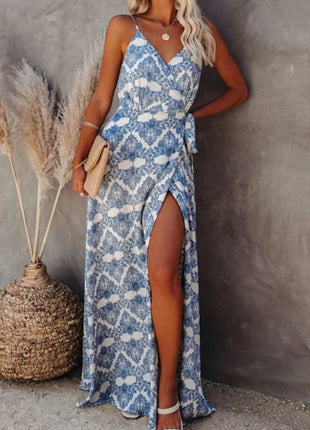 Printed Tied Maxi Cami Dress - MimiStylez