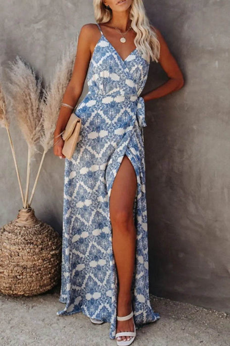 Printed Tied Maxi Cami Dress - MimiStylez