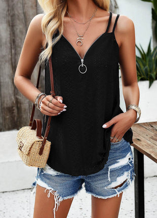 Eyelet V-Neck Double Strap Cami - MimiStylez