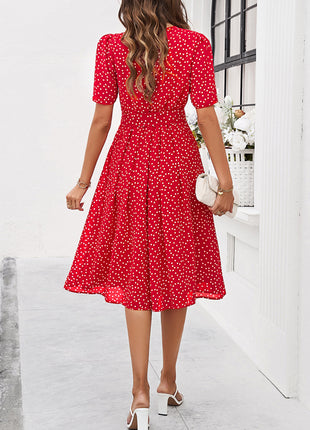 Printed Round Neck Short Sleeve Dress