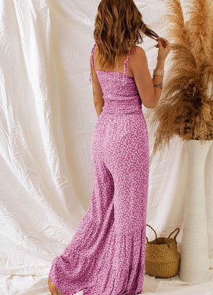 Smocked Printed Wide Strap Jumpsuit - MimiStylez