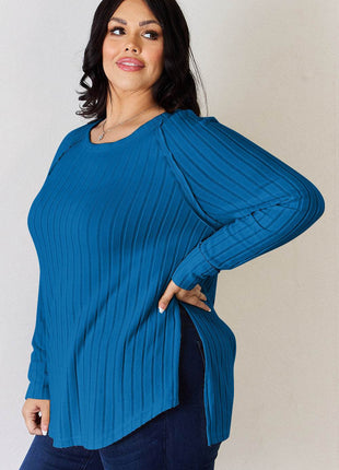 Basic Bae Full Size Ribbed Round Neck Slit T-Shirt - MimiStylez