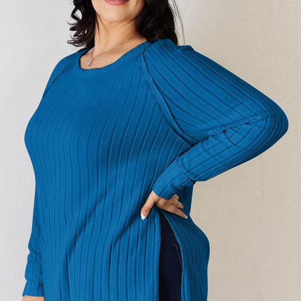 Basic Bae Full Size Ribbed Round Neck Slit T-Shirt - MimiStylez