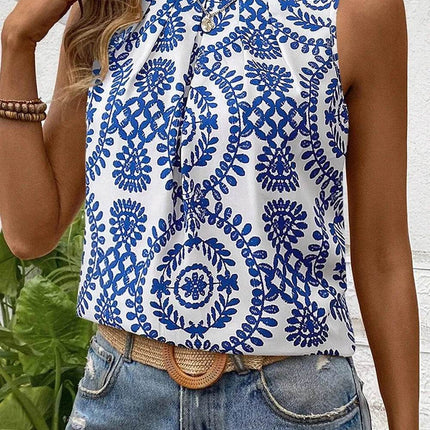 Printed Crew Neck Sleeveless Top - MimiStylez