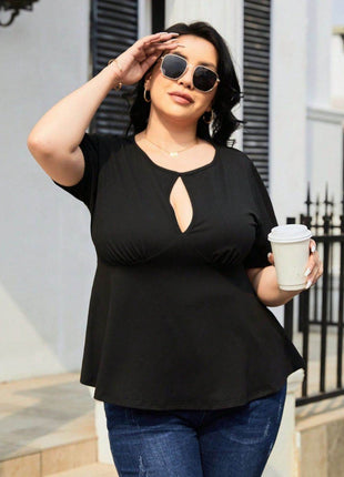 Plus Size Cutout Short Sleeve Blouse - MimiStylez