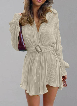 Button Up Dropped Shoulder Shirt Dress - MimiStylez