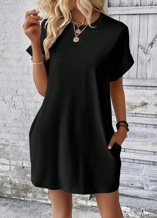 Round Neck Short Sleeve Mini Dress - MimiStylez