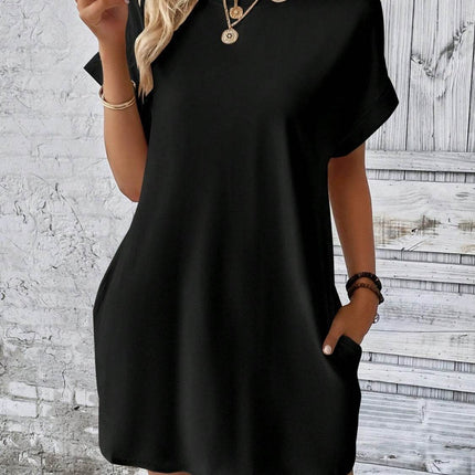 Round Neck Short Sleeve Mini Dress - MimiStylez